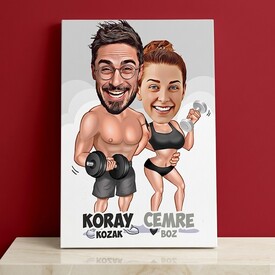  - Sporcu Çiftler Karikatürlü Kanvas Tablo