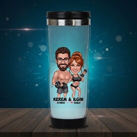  - Sporcu Çiftler Karikatürlü Termos Bardak