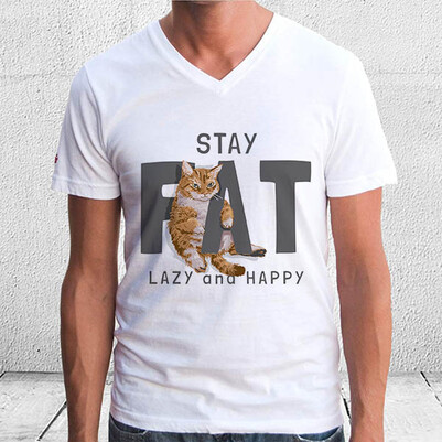 Stay Fat Cat Tasarım Tişört - Thumbnail