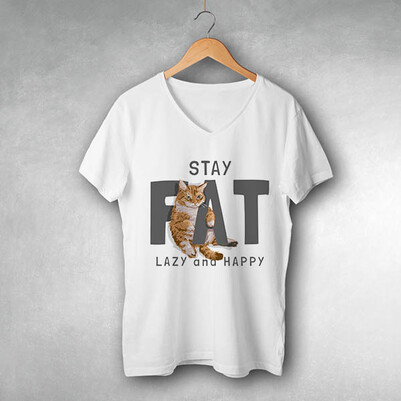 Stay Fat Cat Tasarım Tişört - Thumbnail