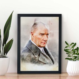Sulu Boya Atatürk Resimli A3 Çerçeve - Thumbnail