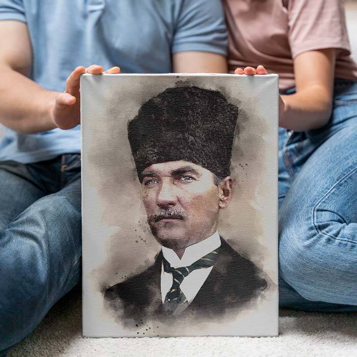 Suluboya Tasarımlı Atatürk Kanvas Tablo