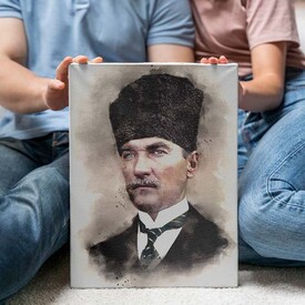 Suluboya Tasarımlı Atatürk Kanvas Tablo - Thumbnail