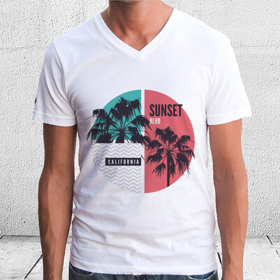 Sunset California Tasarım Unisex Tişört - Thumbnail