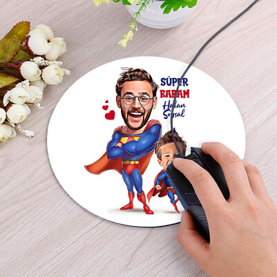 Süper Baba ve Oğlu Karikatürlü Mousepad - Thumbnail