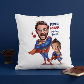  - Süper Baba ve Oğlu Karikatürlü Yastık