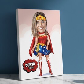  - Süper Kadın Karikatürlü Kanvas Tablo