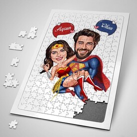  - Süper Kahraman Aşıklar Karikatürlü Puzzle