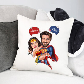  - Süper Kahraman Aşıklar Karikatürlü Yastık
