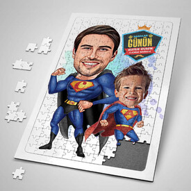  - Süper Kahraman Baba ve Oğlu Karikatürlü Puzzle