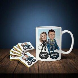  - Süper Kahraman Çiftler Karikatürlü Kupa ve Çikolata