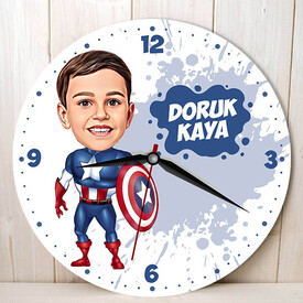 ​Süper Kahraman Erkek Çocuk Karikatürlü Duvar Saati - Thumbnail