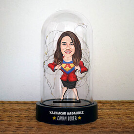 Süper Kahraman Kadın Karikatürlü Işıklı Fanus Biblo - Thumbnail