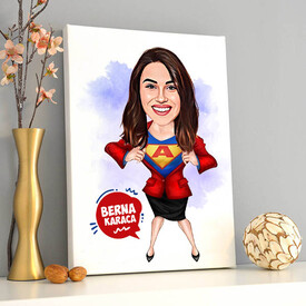 Süper Kahraman Kadın Karikatürlü Kanvas Tablo - Thumbnail