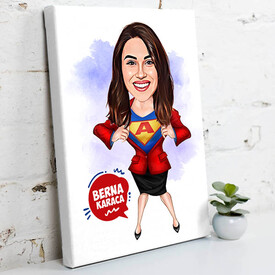 Süper Kahraman Kadın Karikatürlü Kanvas Tablo - Thumbnail