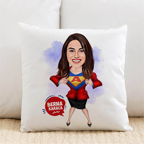 Süper Kahraman Kadın Karikatürlü Yastık