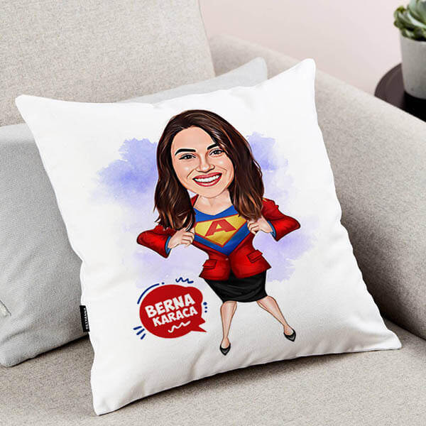 Süper Kahraman Kadın Karikatürlü Yastık