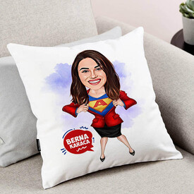 Süper Kahraman Kadın Karikatürlü Yastık - Thumbnail