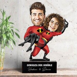 Süper Kahraman Sevgililer Karikatürlü Biblo - Thumbnail