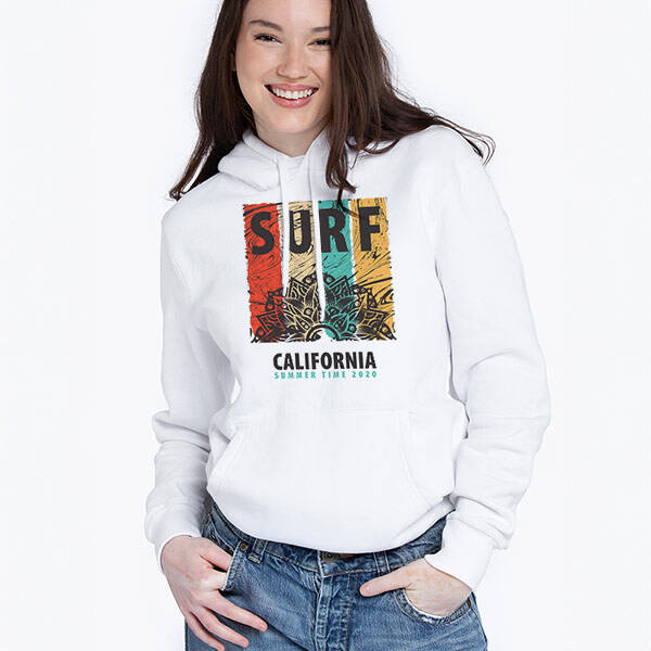 Surf Tasarımlı Kapşonlu Kadın Sweatshirt