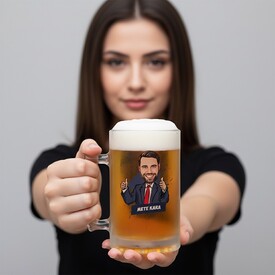 Takım Elbiseli Erkek Karikatürlü Bira Bardağı - Thumbnail