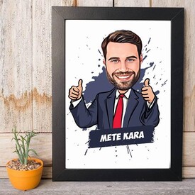 Takım Elbiseli Erkek Karikatürlü Çerçeve - Thumbnail