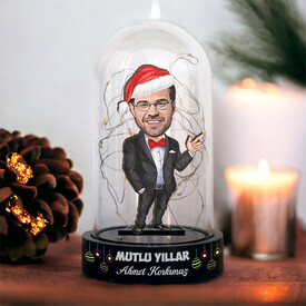 Takım Elbiseli Noel Baba Karikatürlü Fanus Biblo - Thumbnail