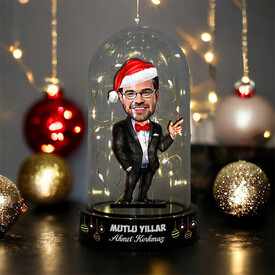 Takım Elbiseli Noel Baba Karikatürlü Fanus Biblo - Thumbnail