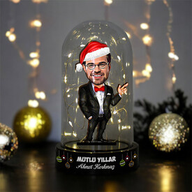 Takım Elbiseli Noel Baba Karikatürlü Fanus Biblo - Thumbnail