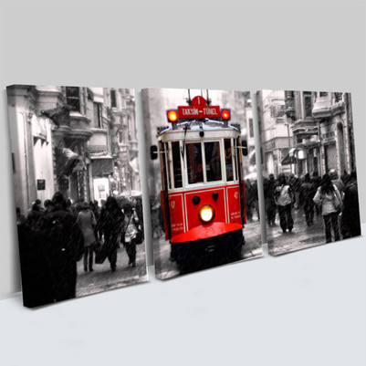  - Taksim Tramvay 3 Parça Kanvas Tablo