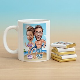  - Tatil Maceramız Karikatürlü Kupa ve Çikolata