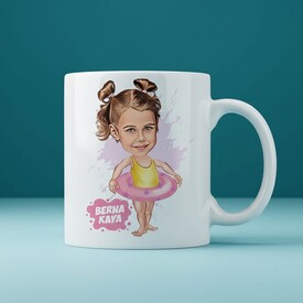  - Tatildeki Kız Karikatürlü Kupa Bardak