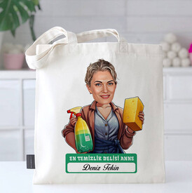  - Temizlik Delisi Anne Karikatürlü Bez Çanta