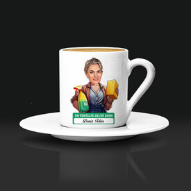 Temizlik Delisi Anne Karikatürlü Kahve Fincanı - Thumbnail