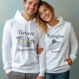 Tencere ve Kapak Kapşonlu Sevgili Sweatshirt - Thumbnail