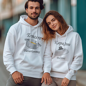 Tencere ve Kapak Kapşonlu Sevgili Sweatshirt - Thumbnail