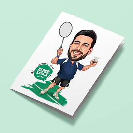  - Tenis Meraklısı Erkek Karikatürlü Tebrik Kartı