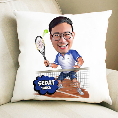  - Tenis Oyuncusu Karikatürlü Yastık