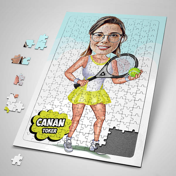 Tenis Oyuncusu Kız Karikatürlü Puzzle