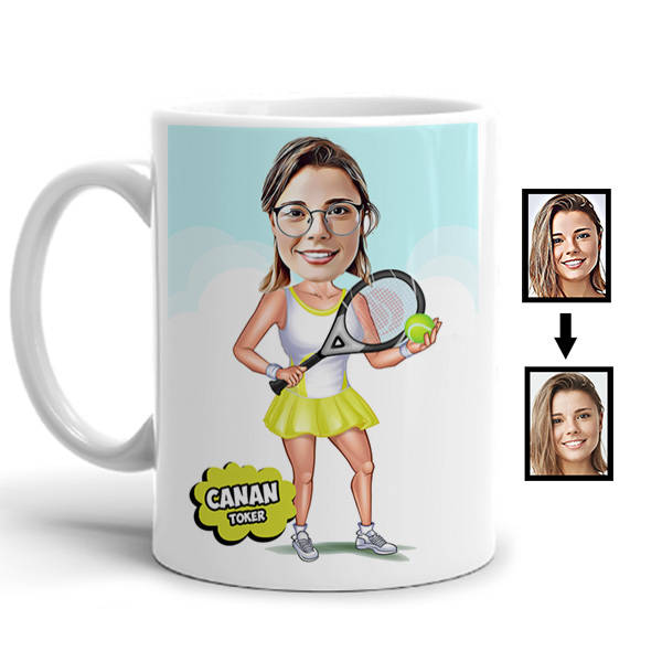 Tenisçi Kadın Karikatürlü Kupa Bardak