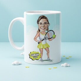  - Tenisçi Kadın Karikatürlü Kupa Bardak