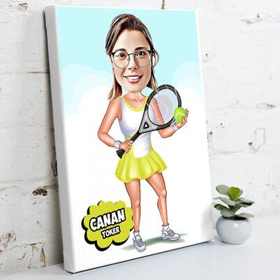  - Tenisçi Kız Karikatürlü Kanvas Tablo