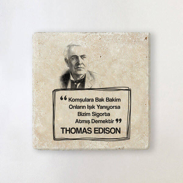 Thomas Edison Esprili Taş Bardak Altlığı