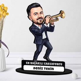 Trompetçi Müzisyen Erkek Karikatürlü Biblo - Thumbnail