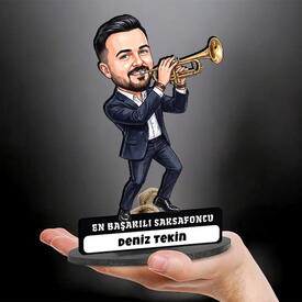  - Trompetçi Müzisyen Erkek Karikatürlü Biblo