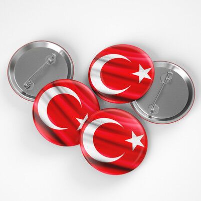 Türk Bayrağı İğneli Buton Rozet - Thumbnail