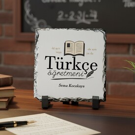  - Türkçe Öğretmenine Hediye Kare Taş Baskı