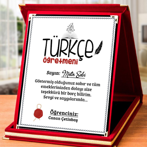 Türkçe Öğretmenine Hediye Plaket