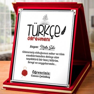 Türkçe Öğretmenine Hediye Plaket - Thumbnail