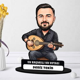 Klarnetçi Müzisyen Erkek Karikatürlü Kanvas Tablo - Thumbnail